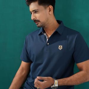 Premium Navy Blue Textured Polo Shirt