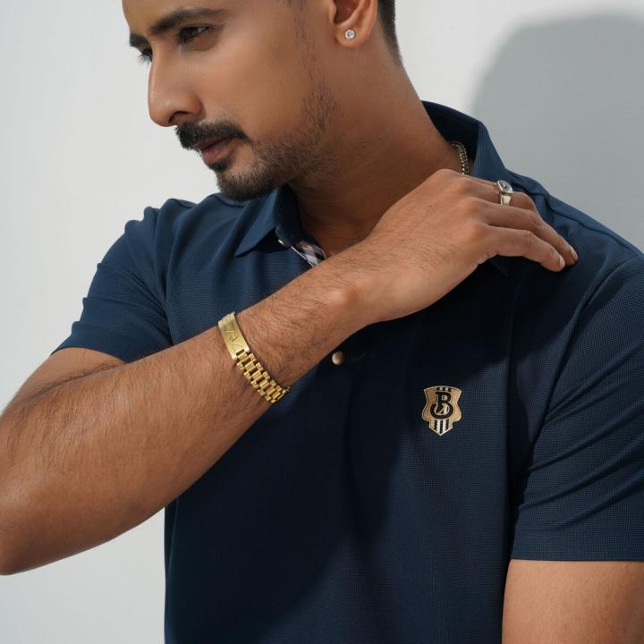 Premium Navy Blue Textured Polo Shirt