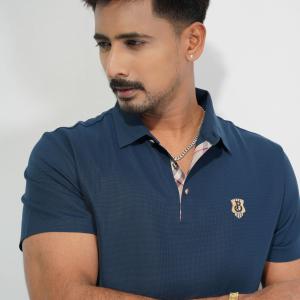 Premium Navy Blue Textured Polo Shirt
