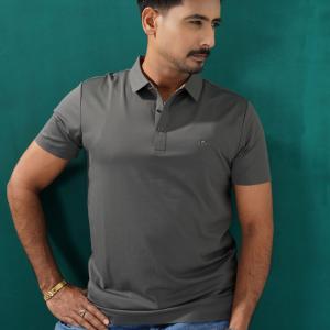 Premium Dark Grey Textured Polo Shirt