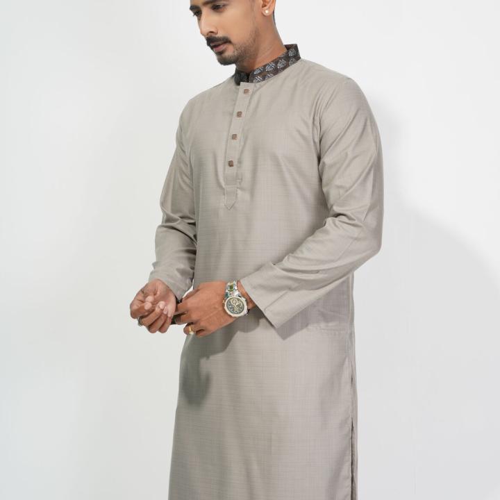 Classic Panjabi with Woven Texture & Embroidered Collar