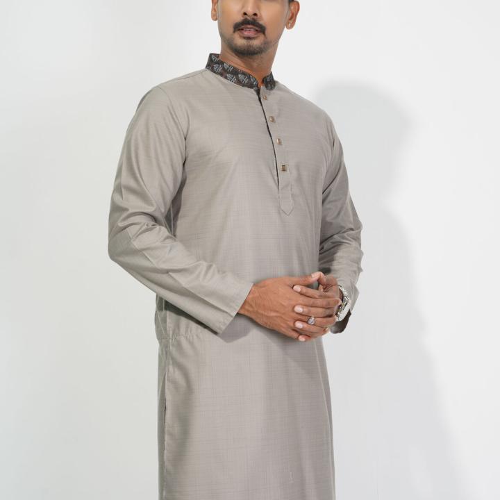 Classic Panjabi with Woven Texture & Embroidered Collar