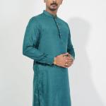 Emerald Teal Jacquard Panjabi with Elegant Gloss Finish