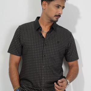 Premium Black & Grey Patterned Half Sleeve Shirt