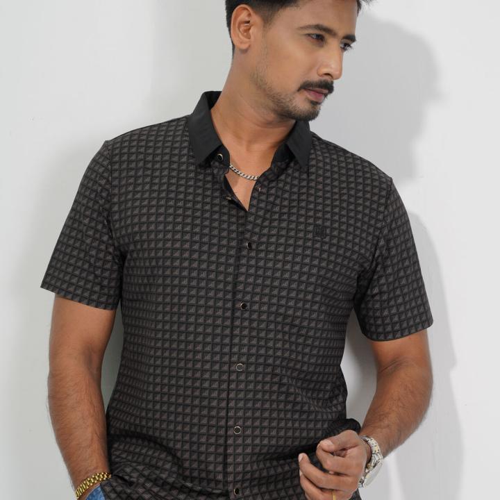 Premium Black & Grey Patterned Half Sleeve Shirt