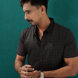 Premium Black & Grey Patterned Half Sleeve Shirt