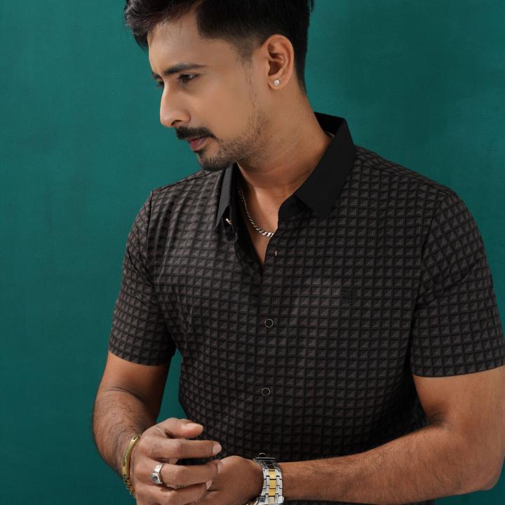 Premium Black & Grey Patterned Half Sleeve Shirt