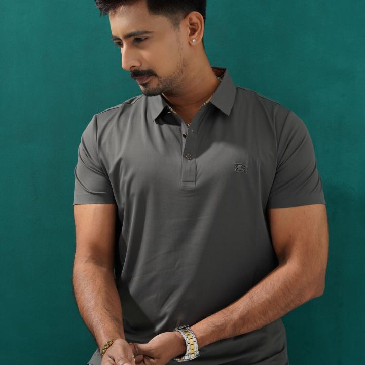 Premium Dark Grey Textured Polo Shirt